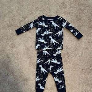 Old Navy 6-12 month Navy and White Christmas Dinosaur Pajama Set- EUC